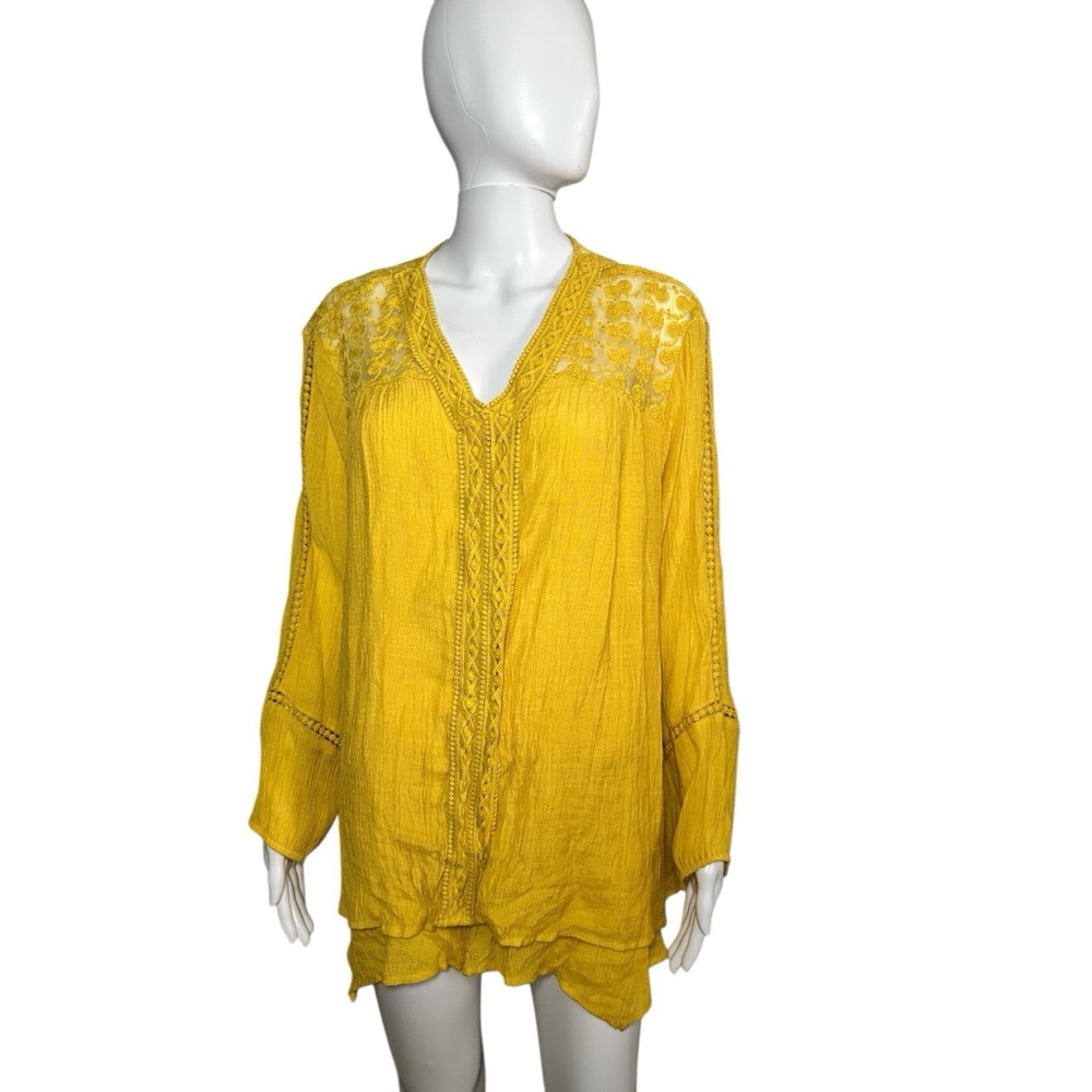 Style Co Yellow Embroidered Tunic Top XXL